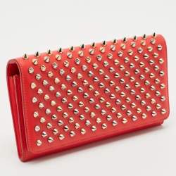 Christian Louboutin Red Leather Macaron Spike Continental Wallet
