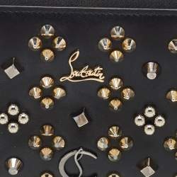 Christian Louboutin Black Leather Spike Panettone Zip Around Wallet