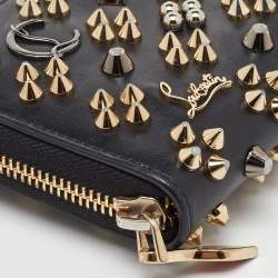 Christian Louboutin Black Leather Spike Panettone Zip Around Wallet