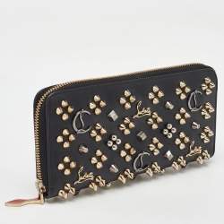 Christian Louboutin Black Leather Spike Panettone Zip Around Wallet