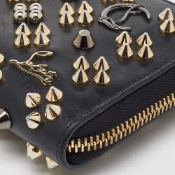 Christian Louboutin Black Leather Spike Panettone Zip Around Wallet