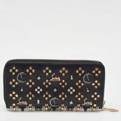 Christian Louboutin Black Leather Spike Panettone Zip Around Wallet