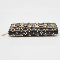 Christian Louboutin Black Leather Spike Panettone Zip Around Wallet