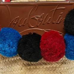 Christian Louboutin Tan/Natural Raffia Palm Pompom Loubishore Basket Bag