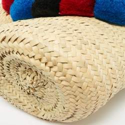 Christian Louboutin Tan/Natural Raffia Palm Pompom Loubishore Basket Bag