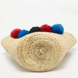Christian Louboutin Tan/Natural Raffia Palm Pompom Loubishore Basket Bag