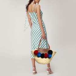 Christian Louboutin Tan/Natural Raffia Palm Pompom Loubishore Basket Bag