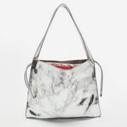 Christian Louboutin Silver Crackled Patent Leather Le 54 Tote