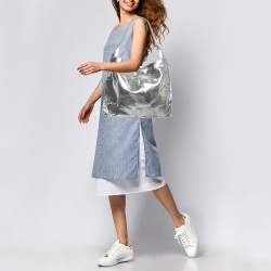 Christian Louboutin Silver Crackled Patent Leather Le 54 Tote