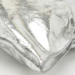 Pre Owned Christian Louboutin Silver Crackled Laminated Leather Le 54 Tote