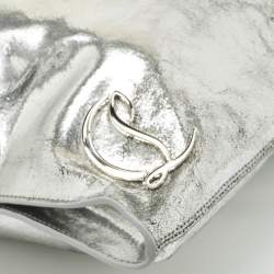 Pre Owned Christian Louboutin Silver Crackled Laminated Leather Le 54 Tote