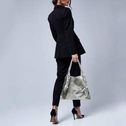 Pre Owned Christian Louboutin Silver Crackled Laminated Leather Le 54 Tote