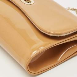Pre Owned Christian Louboutin Beige Patent Leather Riviera Flap Chain Clutch