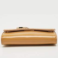 Pre Owned Christian Louboutin Beige Patent Leather Riviera Flap Chain Clutch