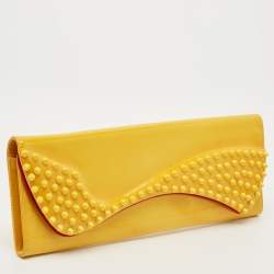 Pre Owned Christian Louboutin Yellow Patent Leather Pigalle Spikes Clutch