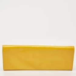Pre Owned Christian Louboutin Yellow Patent Leather Pigalle Spikes Clutch