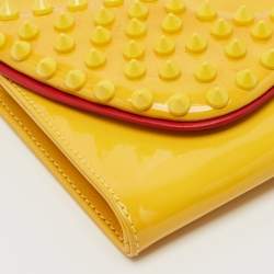 Pre Owned Christian Louboutin Yellow Patent Leather Pigalle Spikes Clutch