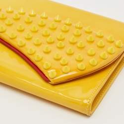 Pre Owned Christian Louboutin Yellow Patent Leather Pigalle Spikes Clutch