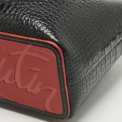 Pre Owned Christian Louboutin Black Croc Embossed Leather Cabarock Shopper Tote
