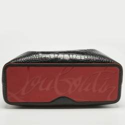 Pre Owned Christian Louboutin Black Croc Embossed Leather Cabarock Shopper Tote