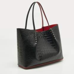 Pre Owned Christian Louboutin Black Croc Embossed Leather Cabarock Shopper Tote