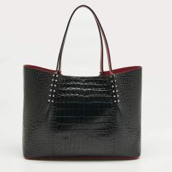 Pre Owned Christian Louboutin Black Croc Embossed Leather Cabarock Shopper Tote