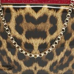 Pre Owned Christian Louboutin Brown Leopard Print Patent Leather Vanite Chain Clutch