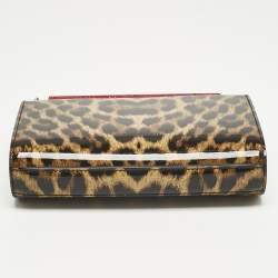 Pre Owned Christian Louboutin Brown Leopard Print Patent Leather Vanite Chain Clutch