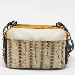 Pre Owned Christian Louboutin Tricolor Python and Leather Medium Roxanne Shoulder Bag