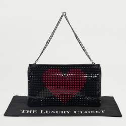 Pre Owned Christian Louboutin Black/Red Patent Leather Loubiposh Valentine Spike Chain Clutch