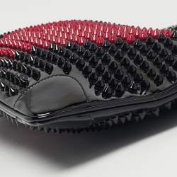 Pre Owned Christian Louboutin Black/Red Patent Leather Loubiposh Valentine Spike Chain Clutch