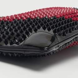 Pre Owned Christian Louboutin Black/Red Patent Leather Loubiposh Valentine Spike Chain Clutch
