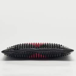 Pre Owned Christian Louboutin Black/Red Patent Leather Loubiposh Valentine Spike Chain Clutch