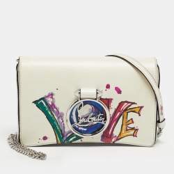 Pre Owned Christian Louboutin White Leather Rubylou Love Flap Shoulder Bag