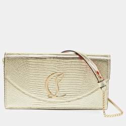 مملوكة مسبقًا Christian Louboutin Loubi54 Gold Lizard Embossed Leather Clutch Bag