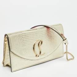 مملوكة مسبقًا Christian Louboutin Loubi54 Gold Lizard Embossed Leather Clutch Bag