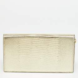 مملوكة مسب قًا Christian Louboutin Loubi54 Gold Lizard Embossed Leather Clutch Bag