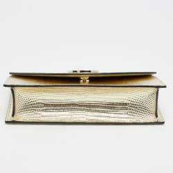 مملوكة مسبقًا Christian Louboutin Loubi54 Gold Lizard Embossed Leather Clutch Bag
