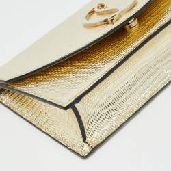 مملوكة مسبقًا Christian Louboutin Loubi54 Gold Lizard Embossed Leather Clutch Bag