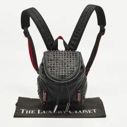 Pre Owned Christian Louboutin Spike Explorafunk Small Black Leather Backpack