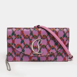 Pre Owned Christian Louboutin Loubi54 Purple Snake Print Satin Clutch Bag