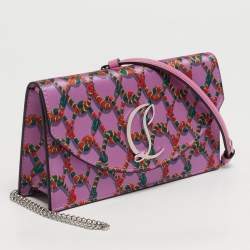 Pre Owned Christian Louboutin Loubi54 Purple Snake Print Satin Clutch Bag