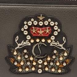 مملوكة مسبقًا محفظة كريستيان لوبوتان بانيتون مرصعة جلد داكن رمادي بسحاب ملتف