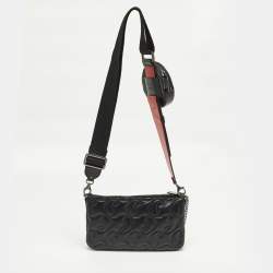 Pre Owned Christian Louboutin Loubila Black Signature Embossed Leather Shoulder Bag