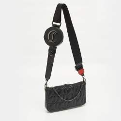 Pre Owned Christian Louboutin Loubila Black Signature Embossed Leather Shoulder Bag