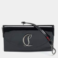 مملوكة مسبقًا Christian Louboutin Loubi54 Black Patent Leather Wallet On Chain