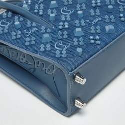 Pre Owned Christian Louboutin Paloma Spike Blue Denim and Leather Tote