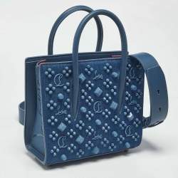 Pre Owned Christian Louboutin Paloma Spike Blue Denim and Leather Tote