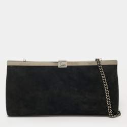 مملوكة مسبقًا Christian Louboutin Palmette Black Suede Chain Clutch
