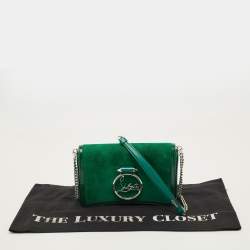 مملوكة مسبقًا حقيبة كلتش كريستيان لوبوتان روبي لو جلد أخضر و شامواه
